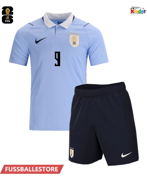 Günstige Uruguay Darwin Nunez #9 Heimtrikotsatz Kinder WM 2026 Kurzarm (+ Kurze Hosen)